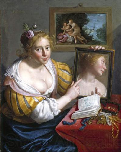 Paulus Moreelse Girl with a Mirror, an Allegory of Profane Love France oil painting art